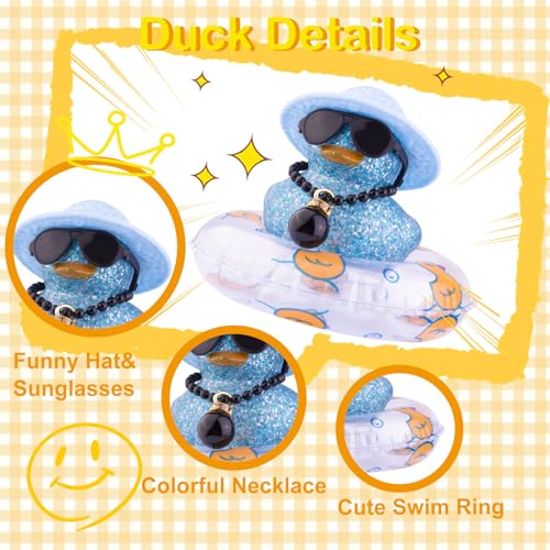MuMyer Car Rubber Duck Ornaments Colorful Duck Car Dashboard Decorations Accessories with Mini Sunglasses Swim Ring Sun Hat and Color Necklace(CC1)