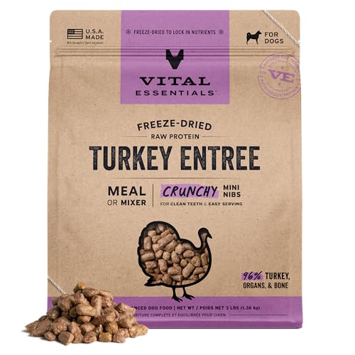 Image of Vital Essentials Freeze Dried Dog Food, Turkey Mini Nibs, 3 lb Big Bag