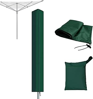 RICHIE Rotary Airer Cover Rotary Clothes Line Cover Washing Lines Cover Waterproof with Zip 16x16x165cm Rotary Airer Cover Rotary Dryer Cover Dryer Protective Cover Windproof, Green