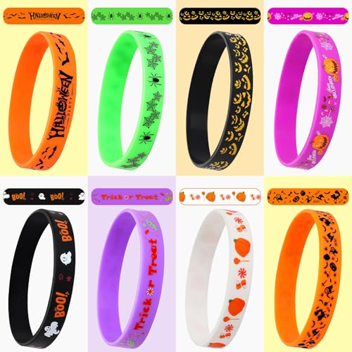 Image of JUNEBRUSHS 64pcs Halloween Party Favors Silicone Bracelets Rubber Wristband