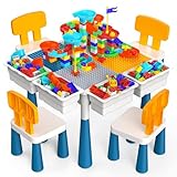 arscniek Toddlers Activity Table 7 in 1 Kids Activity Tables and 4 Chairs with 152Pcs Large Marble Run Building Blocks, Sand/Water Tables, Kids Learning Play Table Toys for Girls Boys Toddler Age 3-7