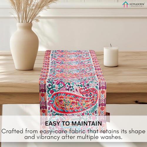 Image of HOMADORN Premium Digital Printed Table Runner - Double Layered Durable Fabric, Elegant Dining & Coffee Table Decoration, Fade-Resistant Prints, Easy Care (13x72 Inches ( 6 Seater), Heritage Paisley)