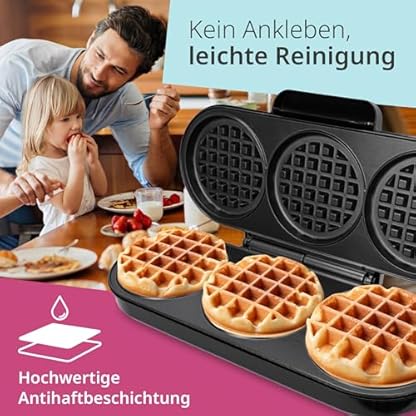 ADE XXL Waffeleisen belgische Waffel | für 3 runde Waffeln gleichzeitig | 1.200 Watt Power | Antihaftbeschichtung | perfekt für Kindergeburtstag & Familienfeiern – Bild 5