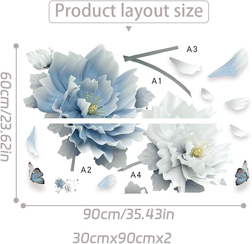 Vista 68 de DERUN TRADING Calcomanías de pared de flores de rosa azul, calcomanías de decoración murales para mujeres y niñas, cuarto de bebé, dormitorio