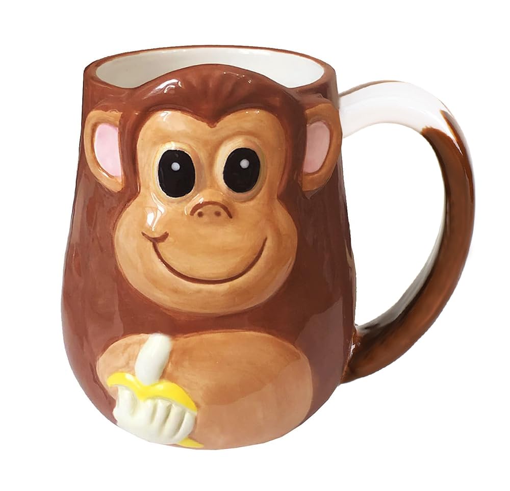 Ceramic Mug Monkey Relief Coffee Mug Animal Hand Draw Water Tea Cup With Handle,15oz