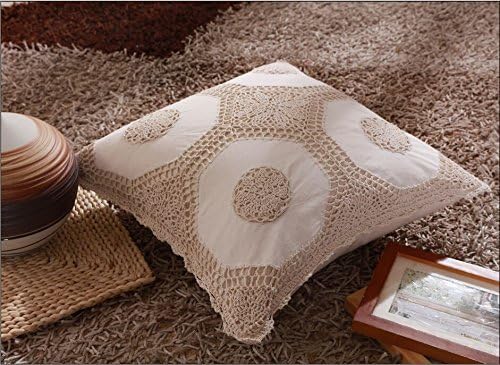 100% Cotton Handmade Crochet Joint Fabric Table Runner, Placemats, Table Topper, Table cloth, cushion case, bed skirt, Dust ruffle (Cushion Cover,set of 2-18x18", White)