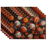 Juego de 6 manteles individuales de fútbol y calabaza, decoración rústica naranja para mesa de comedor, antideslizantes, lavables, uso en interiores y exteriores, vajilla de cosecha de temporada