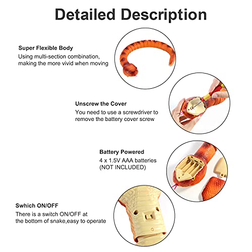 Giveme5 Remote Control Rc Snake Toy, 30" Long Realistic Giant Snake Rattlesnake Toy With Retractable Tongue And Swinging Tail For Kids Halloween Christmas Prank Toys Birthday Gifts (Battery Power) #TOP2
