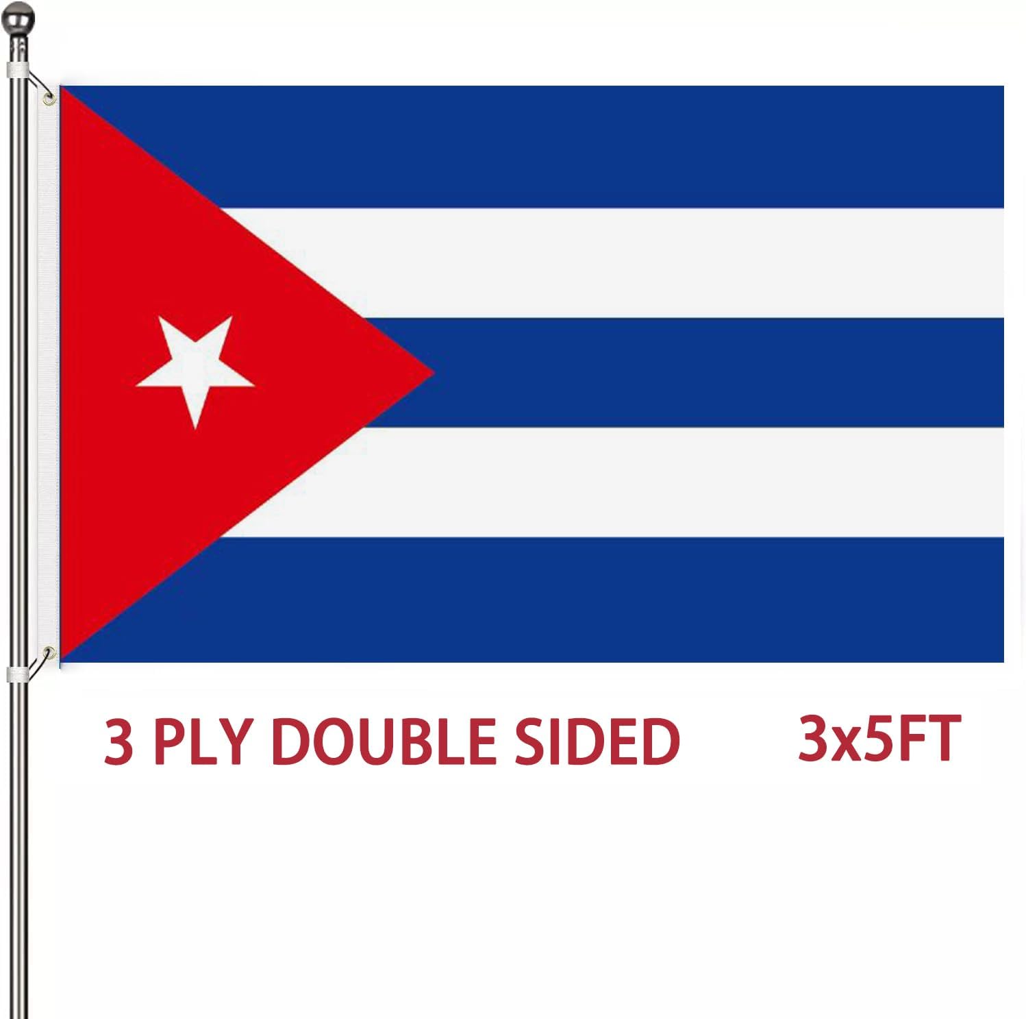 Cuba Flag Heavy Duty double sided 3 Ply 3x5 Feet Cuban National Flags Banner with Brass Grommets, Fade-Resistant for Home, Garden, and Official Display