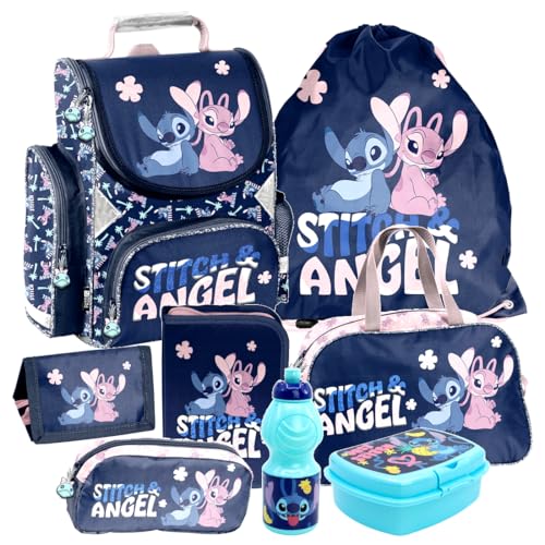 Stitch und Angel 8 Teile Set Schulranzen Ranzen Federmappe Tasche Tornister Sporttasche mit Sticker-von-Kids4shop