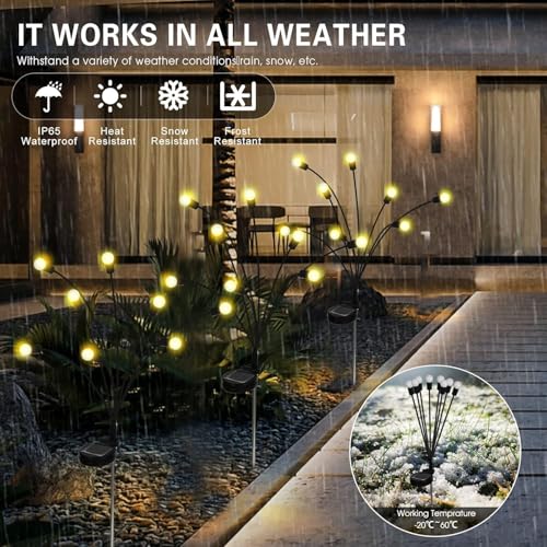 Image of PremiumAV Solar Firefly Lights for Garden Decor - 2-Pack, 12 LED Warm White Outdoor Fairy Lights for Yard, Patio, Landscape & Pathway Lighting