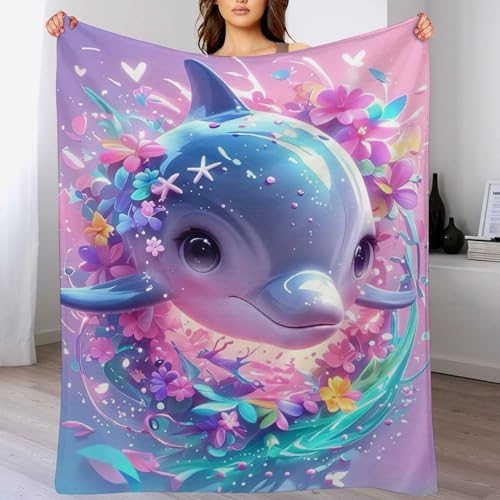 AAPZY Decke Delfin Decke Tagesdecke - Weiche Flannel Decke Mit Muster Sofadecke - Baumwolldecke Wohndecke Sofaüberwurf Bettüberwurf （140×180cm）