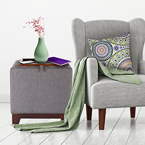 Mintpair Storage Ottoman Cube Plus Throw Pillows | Stylish Footstool With Lid & 2 Boho Pillow Covers & Two 18X18 Pillow Inserts Bundle | Use As Foot Rest, Storage Cube, Side Table & More | Grey #TOP1