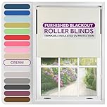 FURNISHED Roller Blinds Thermal Blackout Roller Blind - Trimmable Insulated UV Protection Child Safe Easy Fit Home Office Window Blinds, Cream, 175 cm Wide x 165 cm Long