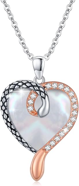 ZIPPICE Silver Crystal Snake Necklace, Spiritual Healing Quartz Crystal/Shellfish Snake Pendant Necklace, 925 Sterling Silver Carved Texture Snake Necklace, Punk Gothic Jewelry Gifts