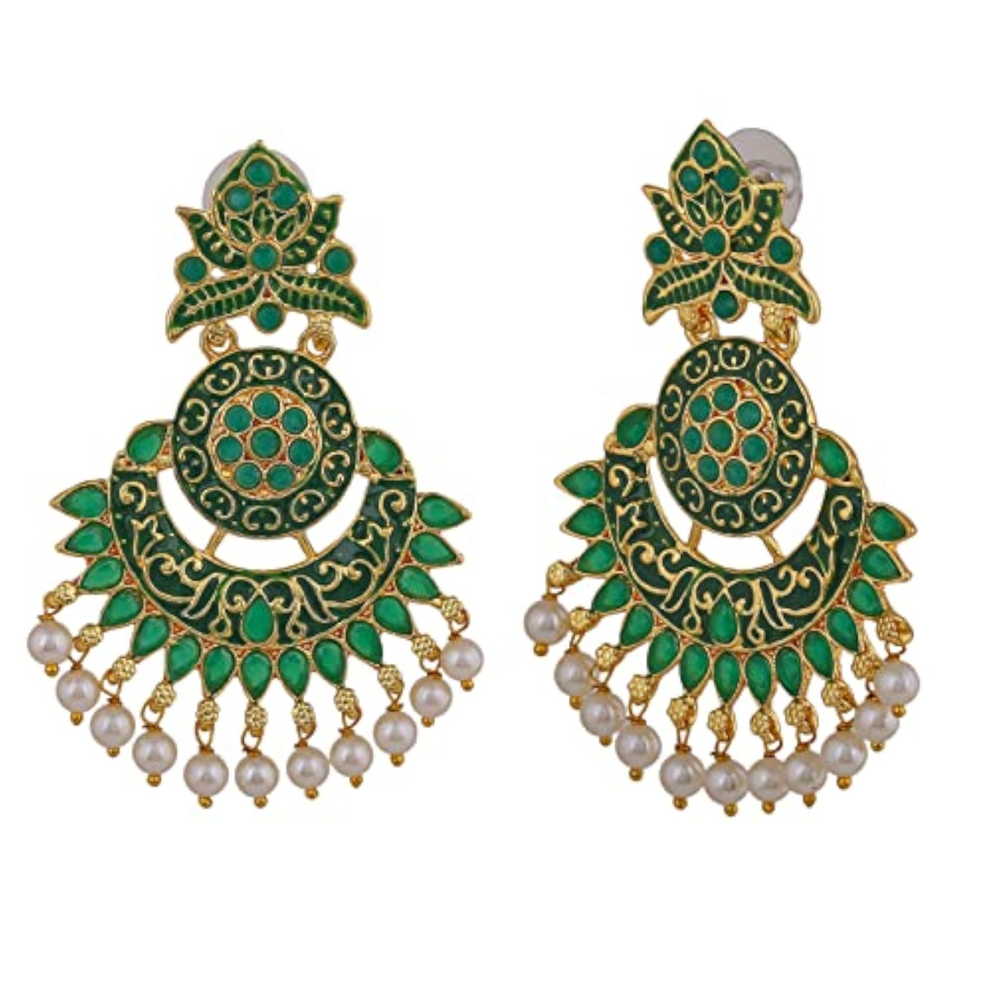 Stylish Meenakari Drop Earrings with Pearls for Women