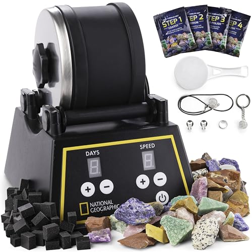 Blue Marble National Geographic – Tonneau de Polissage de Pierres Professionnel – Kit Complet avec Tonneau de 907 g, Pierres, Poudres Abrasives et Mousse GemFoam, Kit Scientifique Éducatif STEM