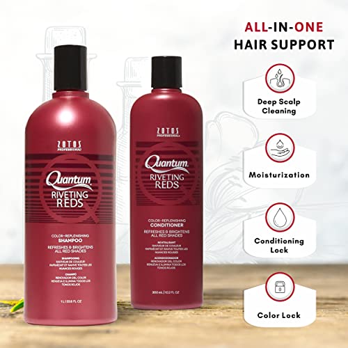 Zotos Quantum Riveting Reds Color Replenishing Shampoo And Conditioner, For All Shades Of Color-Treated Hair, Enhances Color Of Hair, Sulfate And Paraben Free, Shampoo 33.8 Oz And Conditioner 10.2 Oz #TOP2
