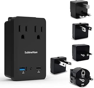 2000 W Travel Adapter Kit w/ 2 USB Ports & Outlets - International Power Adapter Plug Europe US UK Adaptor - 220-110V Adapter - Smart 2.4 A & Type C USB Electrical Charger Dual Voltage Sublimeware