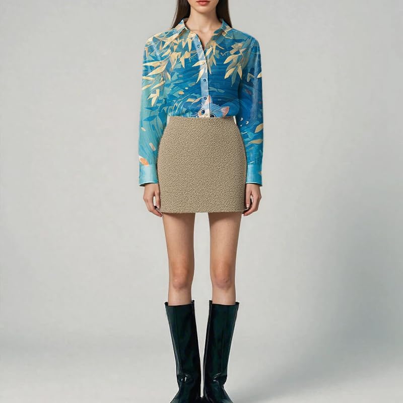 Womens Graphic Shirts Dressy Casual Long Sleeve Button Down Artistic Blouses Loose Fit Comfy Soft Fall Tops - Image 2