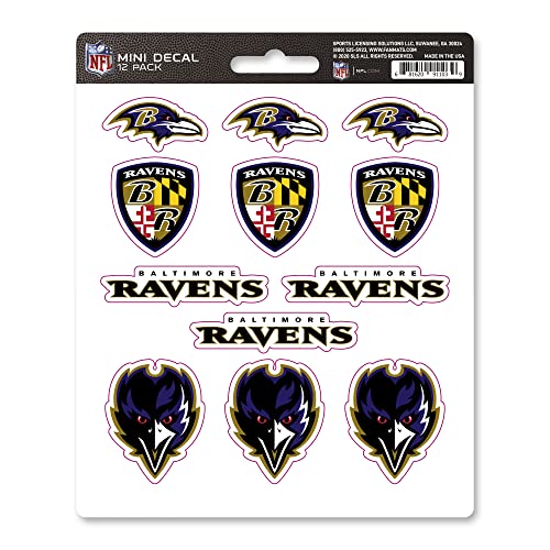 FANMATS 61112 NFL - Baltimore Ravens 12 Count Mini Decal Sticker Pack 5 x 6.25 in.- Great Gift for Sports Fans - Works On Hard Surfaces - for Homes, Cars, Trucks, SUVs.