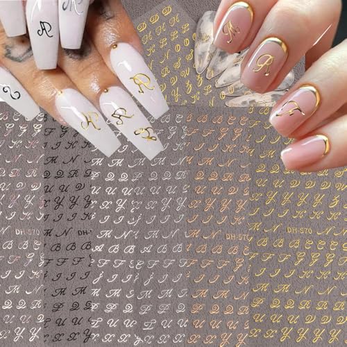 7 Pcs Letter Nail Stickers for Nail Art Alphabet 3D Self-Adhesive Old English Nail Decals Nail Supplies Nail Art Design Accessories for Women and Girls Manicure DIY Decoration