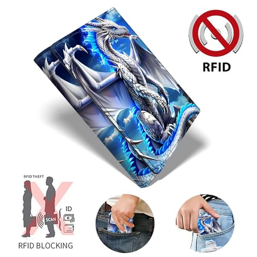 Blue Dragon Minimalist Wallet for Men, Pop Up Card Case Wallet for Women, PU Leather Automatic Credit Card Holder Metal Money Clip Wallet RFID Blocking Bifold Pocket Wallet2