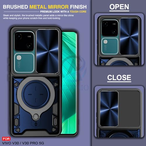 Image of AESTMO Armor Vivo V30 / V30 Pro 5G Bumper Back Case Cover | Ring Holder & CD Pattern Sliding Camera Shutter Cover | 360 Degree Protection Back Case Cover for Vivo V30 / V30 Pro 5G (Blue)