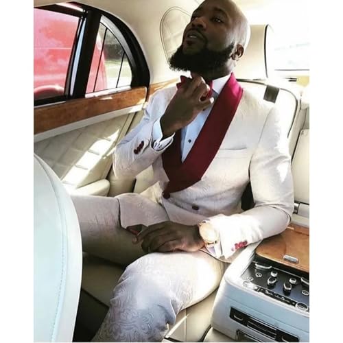 Men's Two Piece Shawl Lapel Suit Jacquard Tuxedo for Wedding Daily Business Blazer Pant Set2