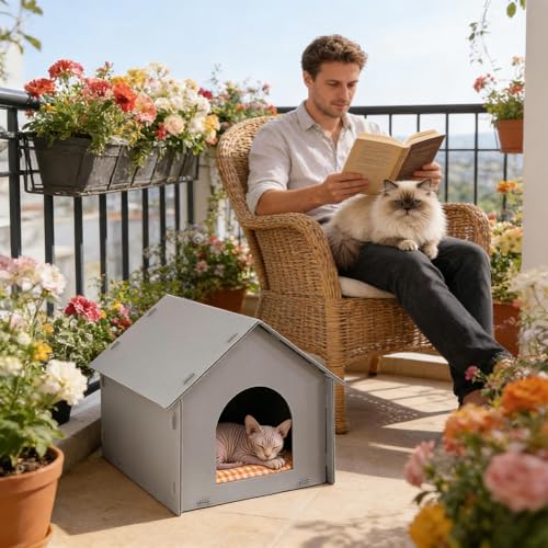 Abri pour chat extérieur étanche avec tapis intégré pour le jardin