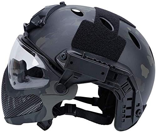 Miniatura 5 de PJ Tactical Fast Casco, Pilot Protective Casco, Airsoft Paintball Casco con máscara extraíble y gafas
