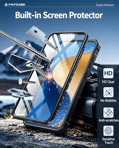 FNTCASE for Samsung Galaxy S25-FE Case: with [Built-in Screen Protector & Kickstand] [Military-Grade Drop Protection] Heavy Duty Protective Full Body Shockproof Rugged Sturdy TPU Phone Cover Black - Thumbnail 5