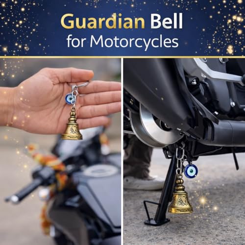 Image of Guardian Bell Keychain for Bike and Car | Tibetan Texture Bell Keychain with Evil Eye | Good Luck Charm Bells | Guardian Bells | Gift for Men | Protection Charm | Gift for Rider