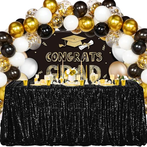 Black Rectangle Sequin Tablecloths for Parties,90 X 132 inch Glitter Shiny Large Table Cover Fitted 8FT Table for Wedding Birthday Valentine Holiday Event Reception Decoration