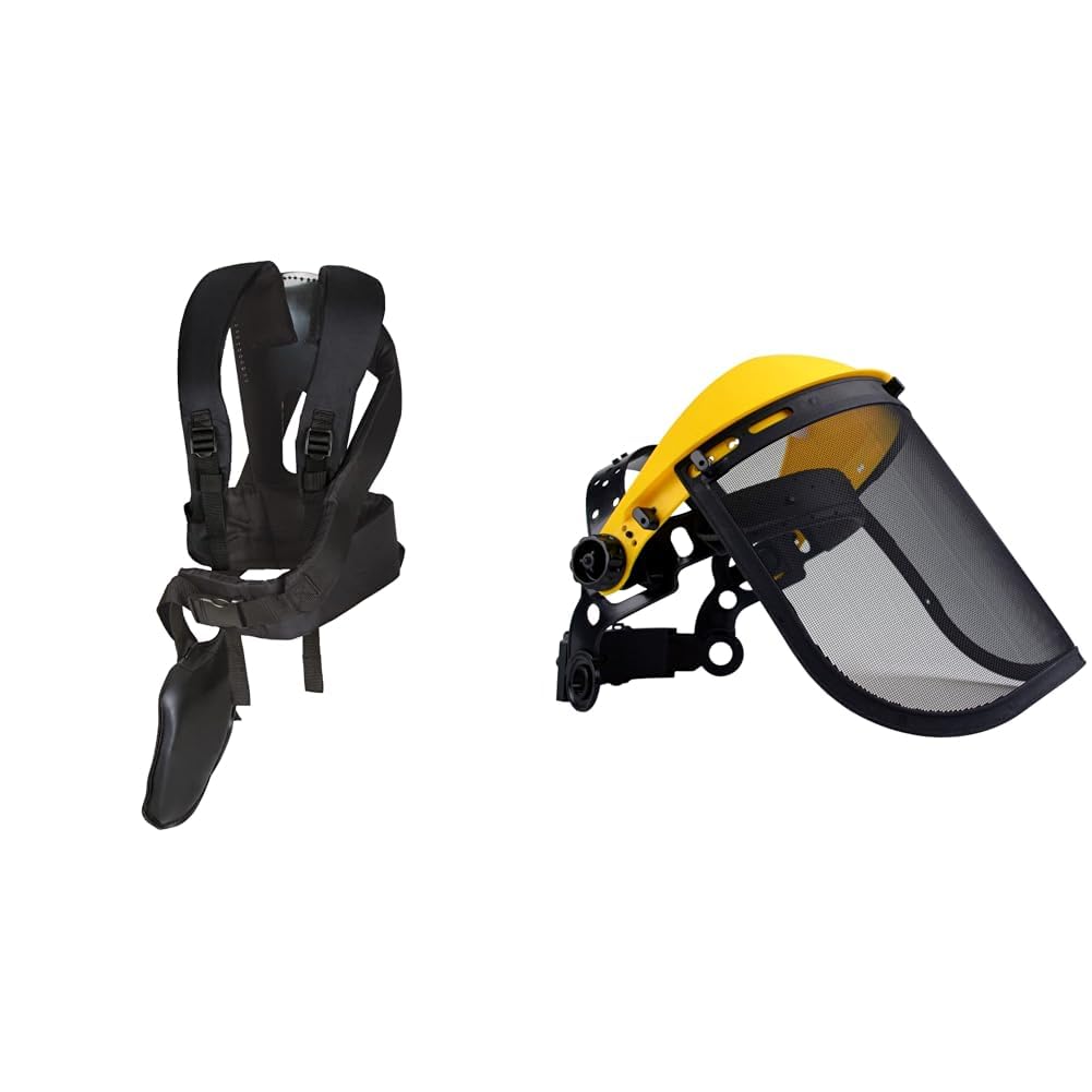OREGON - Harnais Professionnel pour Débroussailleuse et Coupe-Bordures (Noir) & Visière de Protection Ajustable en Maille d'Acier, Protection du Front et du Visage