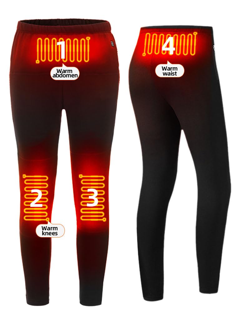 Fleece Lined Heated Pants for Men Women Electric Warming Heating Leggings Lightweight USB Rechargeable Heating Trousers (Standard, XXL, Black)