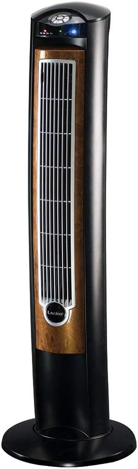 Lasko T42950 Wind Curve Tower Fan with Remote Control and Fresh Air Ionizer, Black Woodgrain (Renewed)