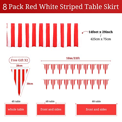 8 Pack Red White Striped Table Skirt And 2 Pack Red White Striped Pennant Banner Carnival Circus Theme Party Decorations Disposable Table Skirts #TOP1