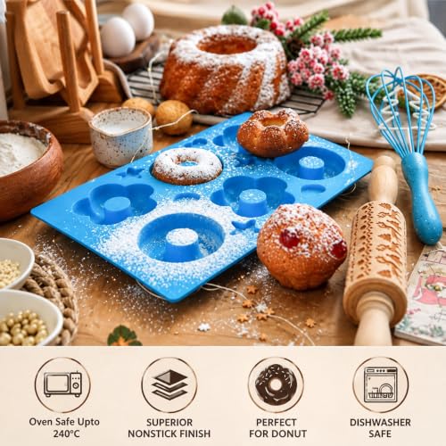 Image of PureBake Silicone Donut Mould Tray for Baking, 6 Cavity, Round & Flower Shape, Non Stick, Mini Cake Pan for Fondants Donuts, Chocolate & Desserts, Random Color, Pack of 1