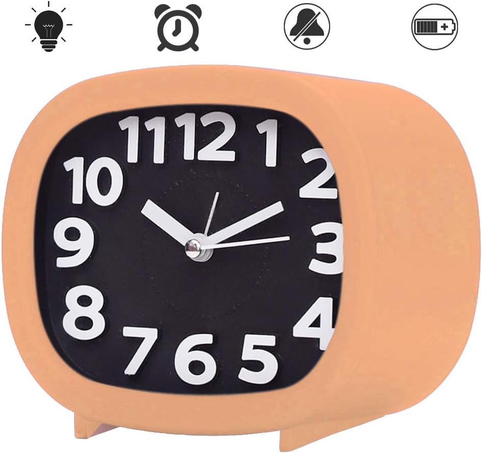 Jcobay Non Ticking Alarm Clock, Battery Powered Bedside Clock Silent Simple to Set Clocks with Nightlight for Home Office Travel
