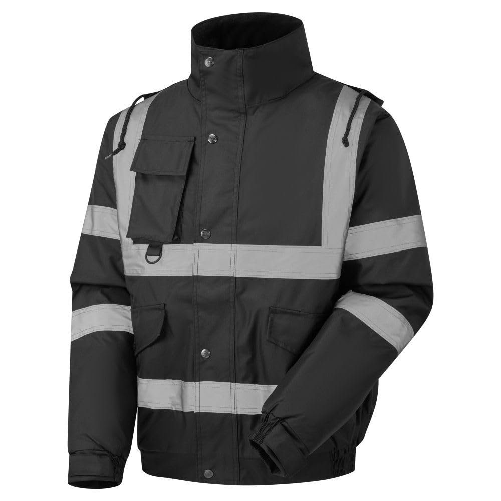 Expert Workwear HI VIZ VIS VISIBILITY CONTRACTOR SAFETY BOMBER JACKET COAT WATERPROOF (XL, Black)