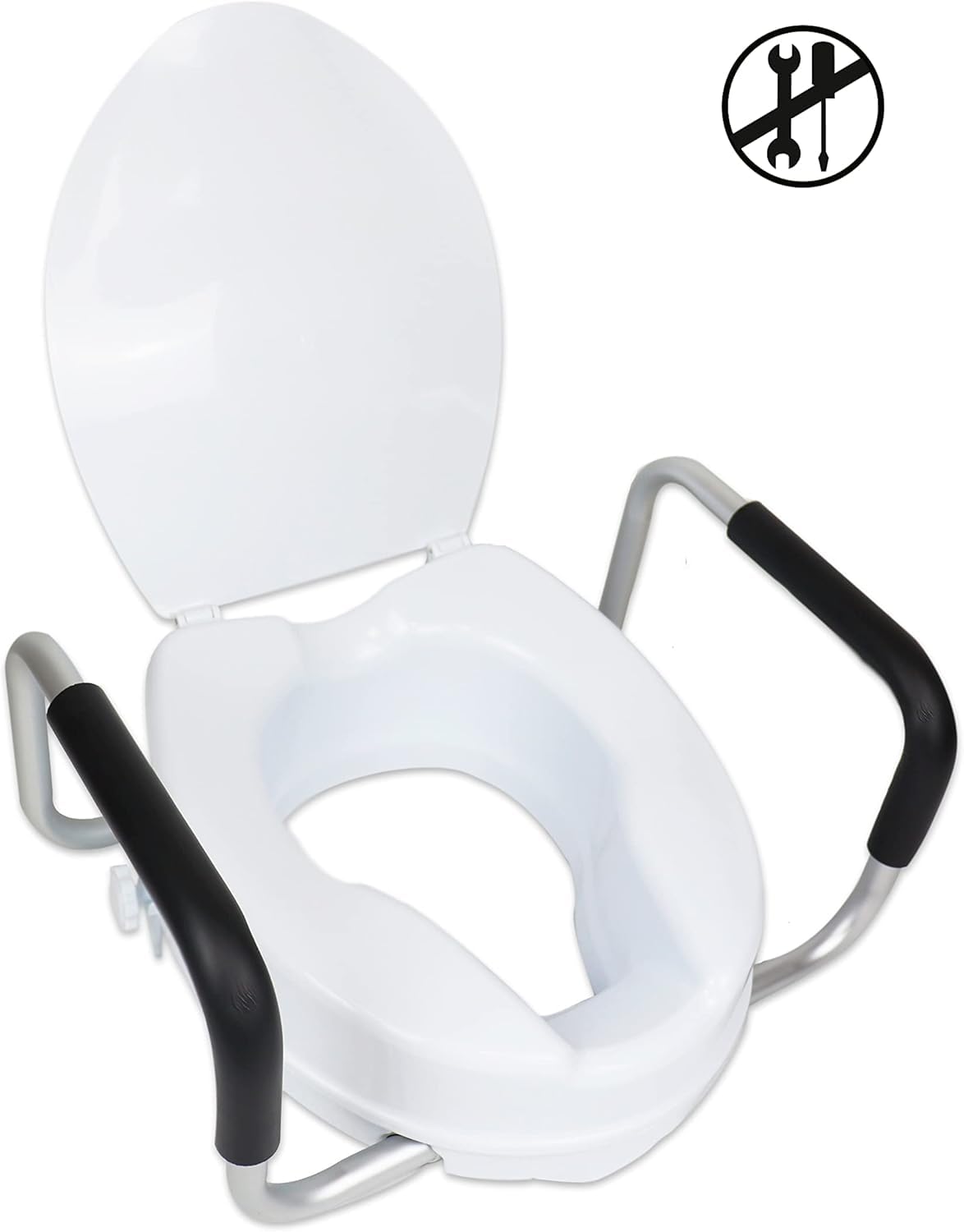 PEPE Mobility Rialzo WC per Anziani con Braccioli e Coperchio (10 cm Altezza), Alzawater per Protesi Anca, Rialzo per WC Disabili, Universale, Bianco