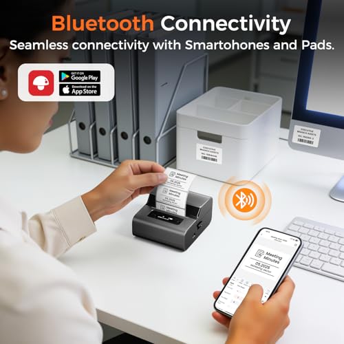 Image of Phomemo Label Makers- Barcode Label Printer M221 3 Inch Label Maker Bluetooth Thermal Printer for Small Business /Home Use, for Barcode, Address, Logo, Stickers, Compatible with Phone & PC, Gray