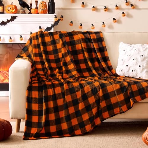 Image of BEDELITE Halloween Throw Blanket for Decor & Gift, Orange & Black, 50 inchx60 inch