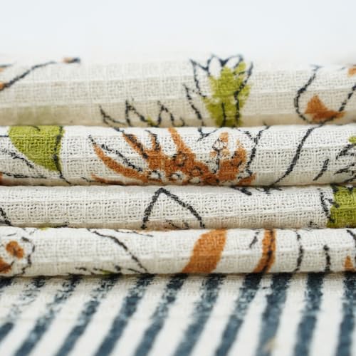 Fabritual Set of 4 Rust-Green Floral Block Print Hand Towels