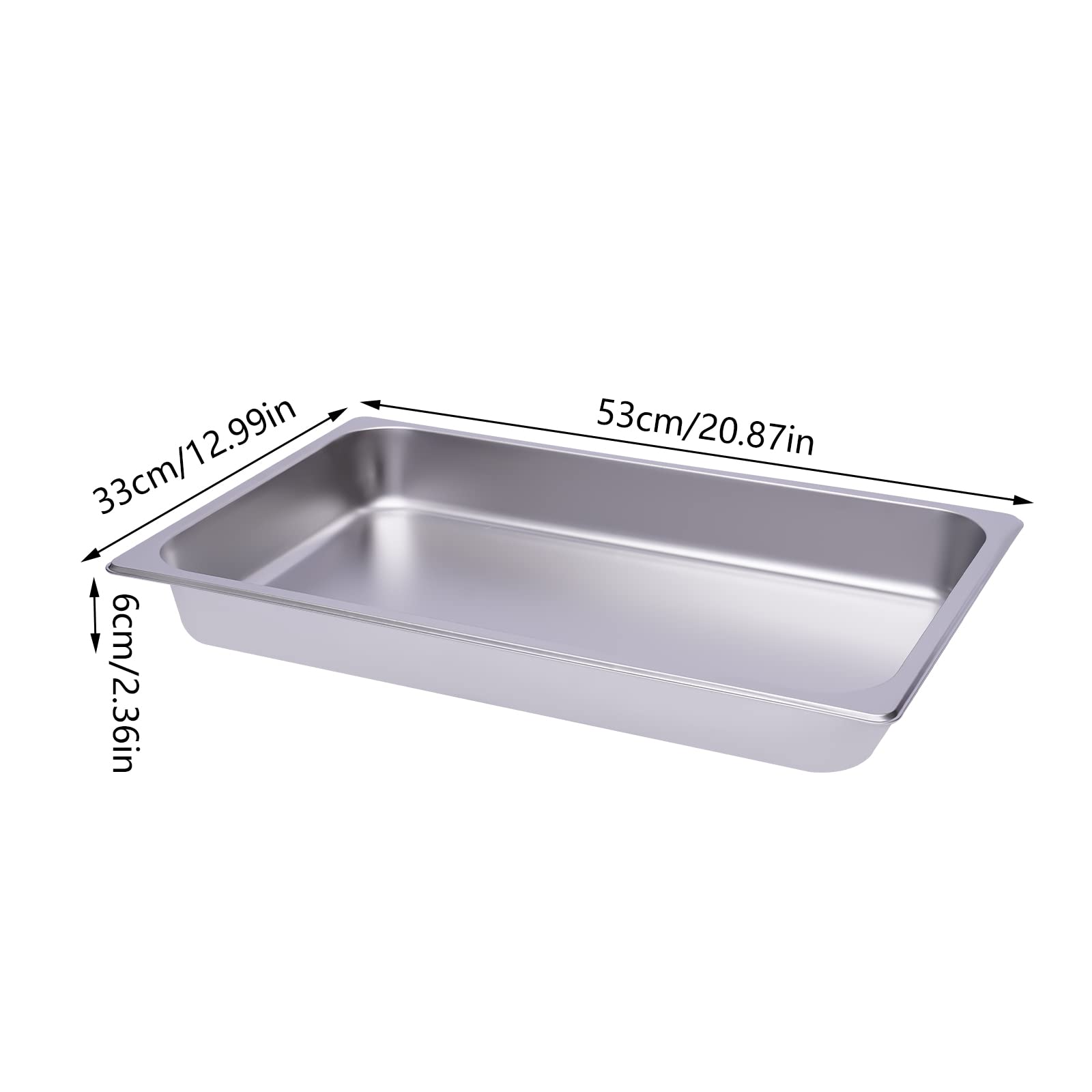 Set di 6 vassoi per alimenti GN 1/1 in acciaio inox, 53 × 33 × 6 cm, 0,7 mm, piatto da forno, contenitore per gastronormo impilabile per buffet, ristorante, cantina
