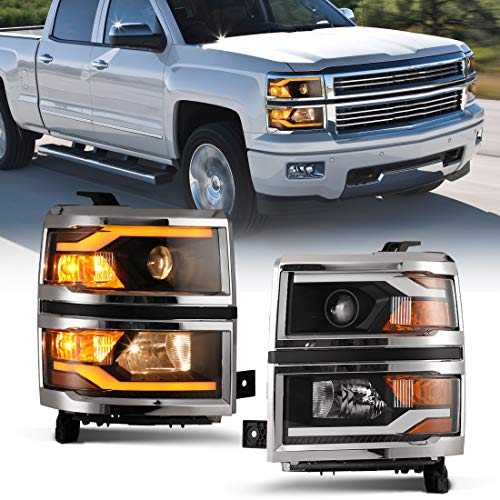 Nixon Offroad Projector Headlights Assembly for 2014 2015 Chevy Silverado 1500, AfterMarket High Low Beam Headlights Pair w/ DRL, Amber Sequential Turn Signal, Driver & Passenger Sides