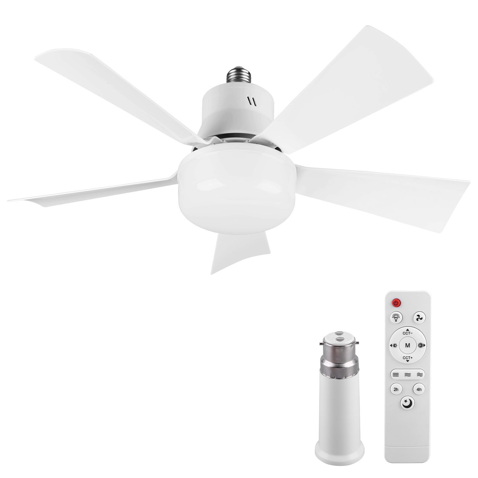 E27/B22 Ceiling Fan with Light and Remote, 30W 40cm Screw in Ceiling Fan with 5 Blades, Silent Ceilings Fans Dimmable LED 3000-7000K Stepless Dimming, Light Bulb Fans for Bedroom Kitchen Small Space