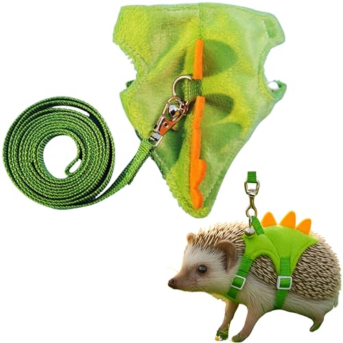 Image of Hedgehog Leash and Harness Clothes Accessories, Dinosaur Shaped Harness Leash for Training Playing, Hamster Clothes for Ferret Guinea Pig Hamster, Hedgehog Accessories, Guinea Pig Outfits (Green)