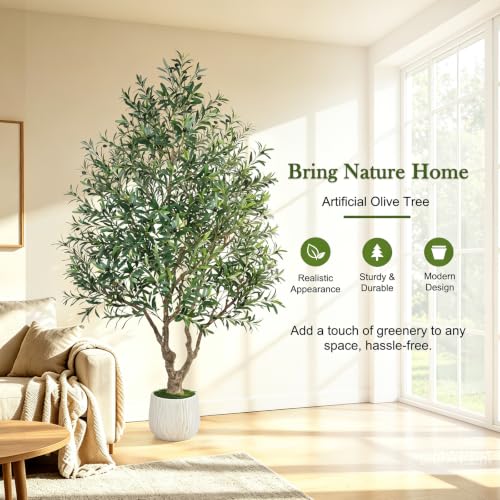 GTIDEA 8ft Artificial Olive Tree, Faux Olive Tree with White Planter by GTIDEA - Used condition - Image 4